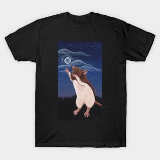 Agouti Brown Hooded Fancy Rat Reaching for the Moon T-Shirt